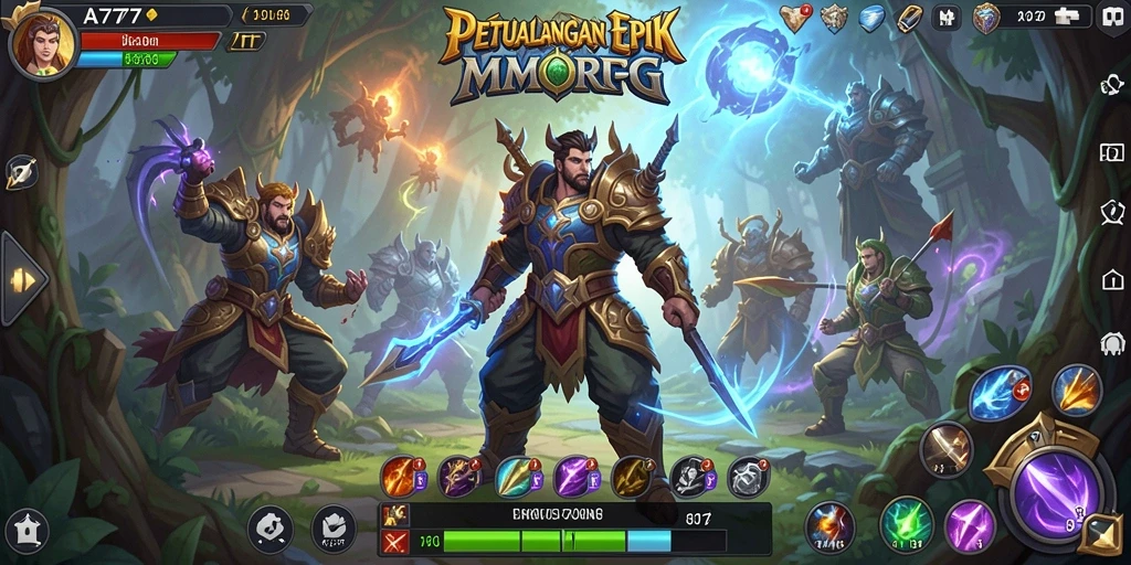 Screenshot A7777 yang menunjukkan pertarungan epik dalam MMORPG.