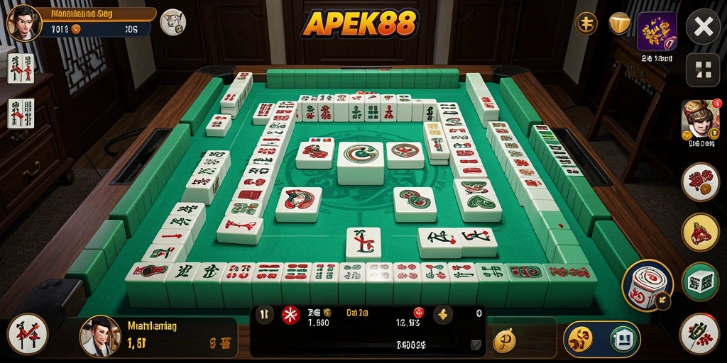 Screenshot APEK88 menunjukkan gameplay Mahjong yang menarik dan interaktif.