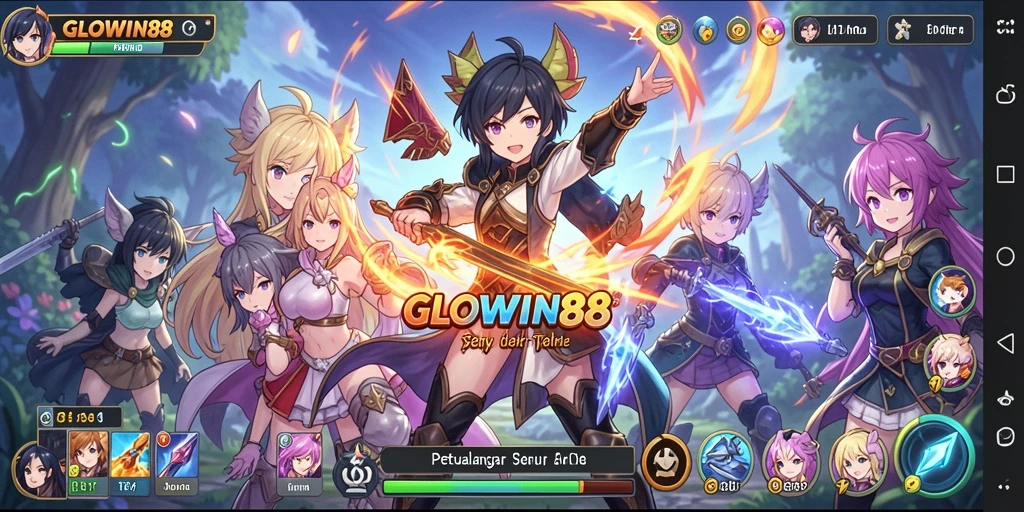 Tangkapan layar GLOWIN88 menampilkan karakter anime dalam pertarungan epik.