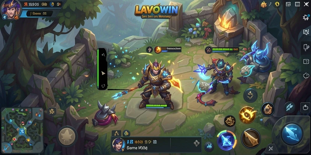 Tangkapan layar LAVOWIN dengan aksi permainan yang epik dari pertempuran MOBA.