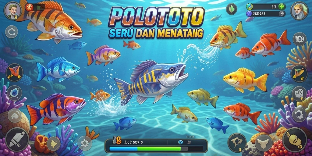 Tampilan gameplay POLOTOTO yang seru dan menantang dalam menembak ikan.